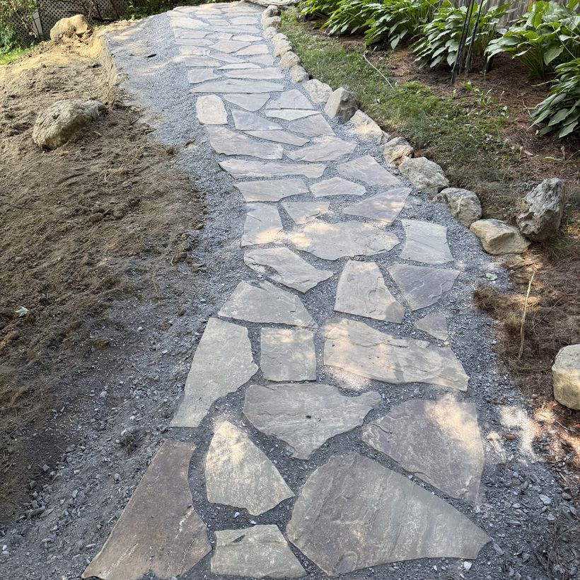 Hand-laid flagstone walkway detail
